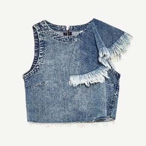 Asymmetric Denim Crop Top